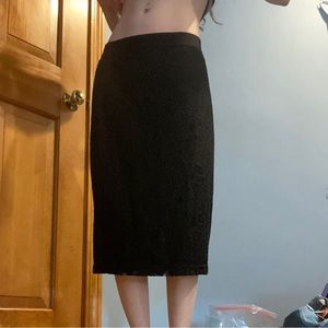 Black floral lace midi skirt